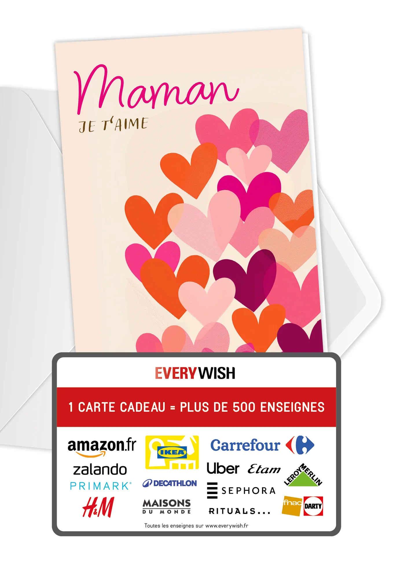 Maman Je t'aime - Cœurs rose orange