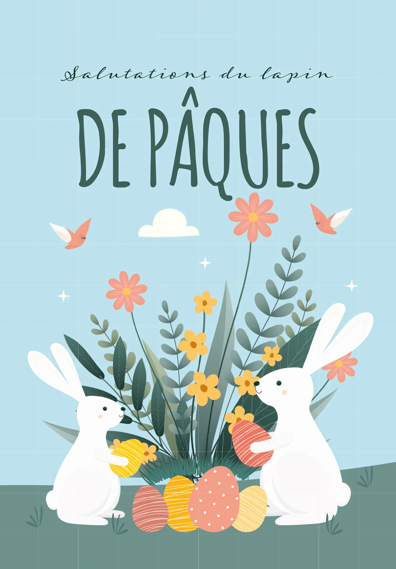 Salutations du lapin de Pâques - Lapin et fleurs PDF - Image 2